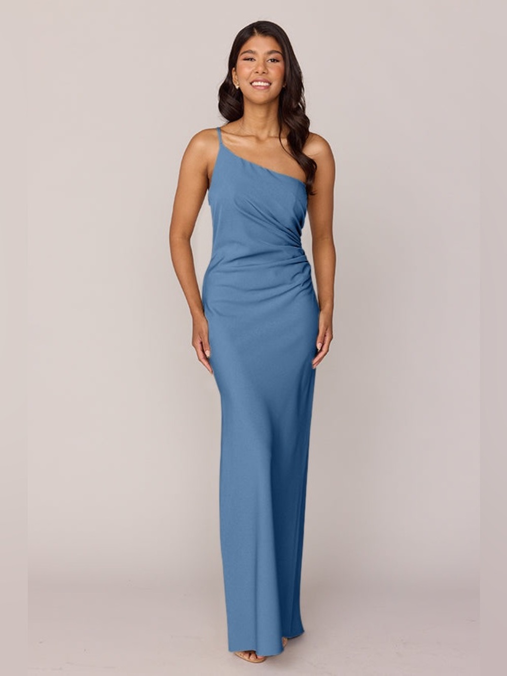 Revelry Jade Crepe One-Shoulder Bridesmaid Gown | Wedding Guest Formal Dres Blue - Picture 16 of 16